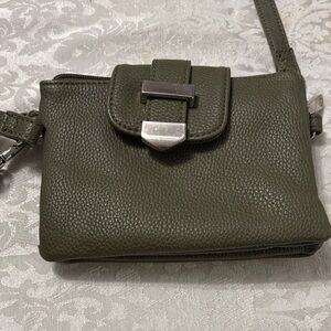 Charlotte Russe Olive Green Pebbled Crossbody with Silver Hardware